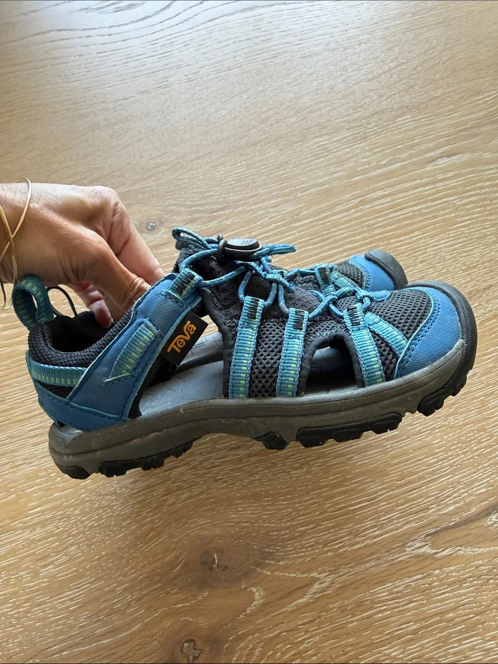 Teva Kids Blue and Black Water Shoes with Secure Bungee Lacing